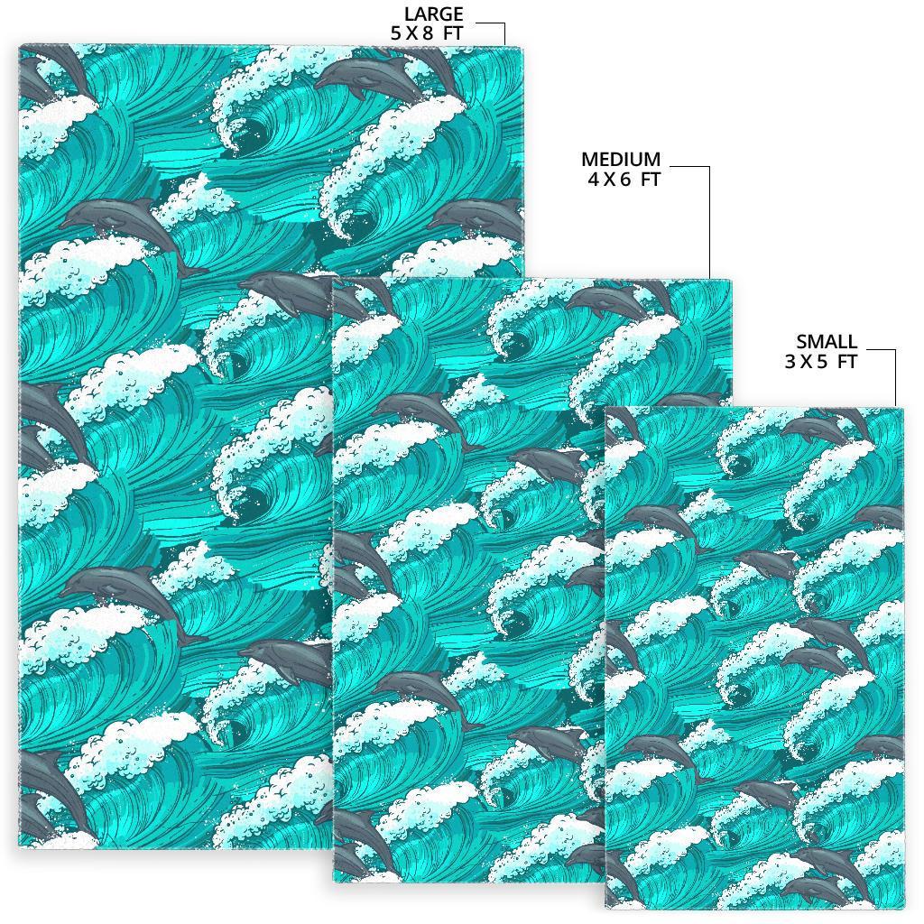 Dolphin Wave Pattern Print Floor Mat-grizzshop