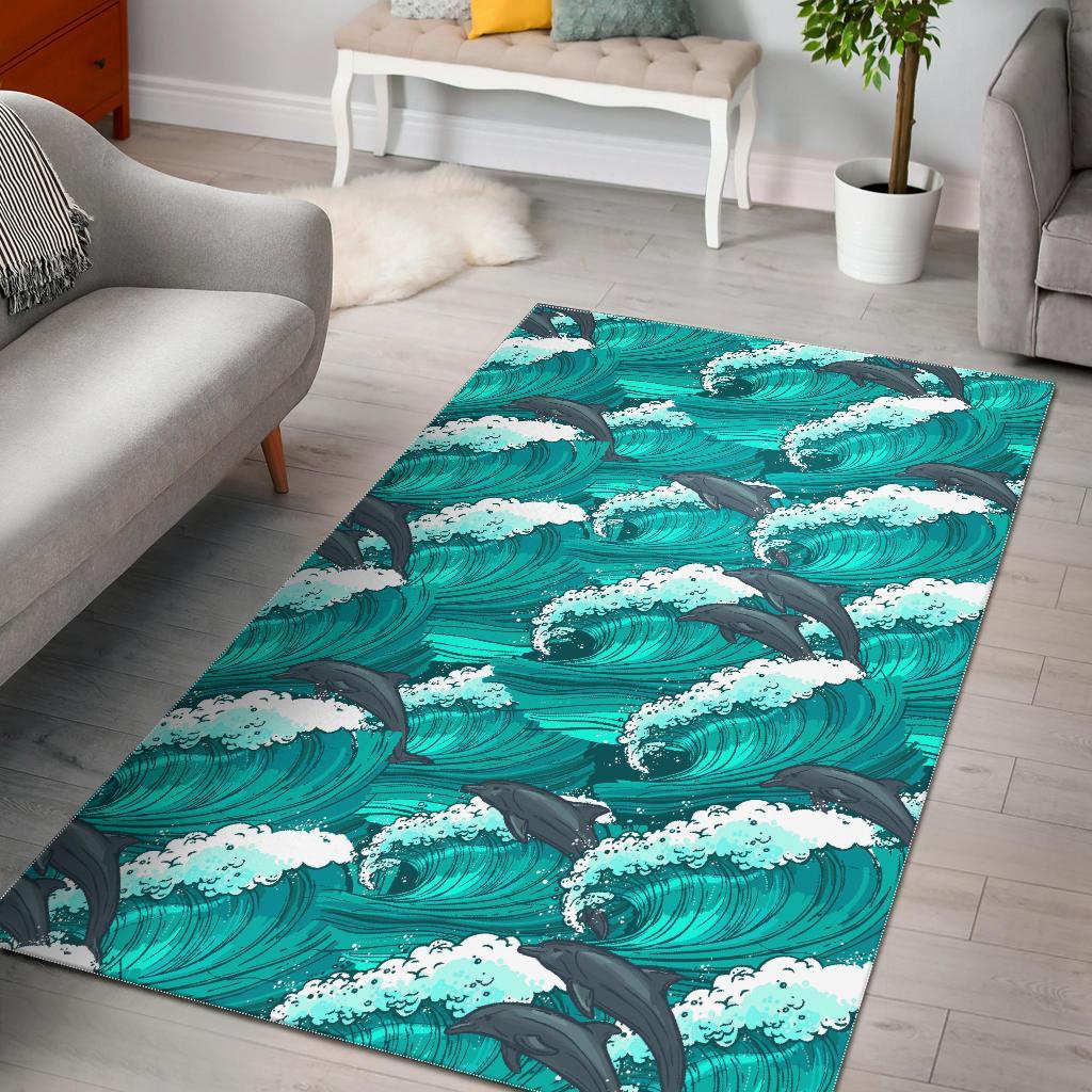 Dolphin Wave Pattern Print Floor Mat-grizzshop