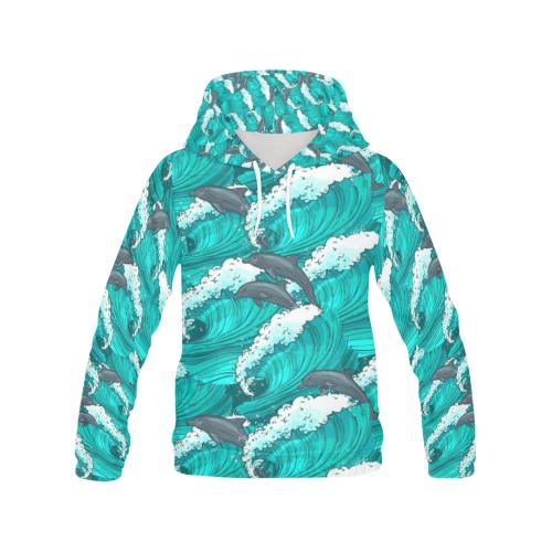 Dolphin Wave Pattern Print Men Pullover Hoodie-grizzshop