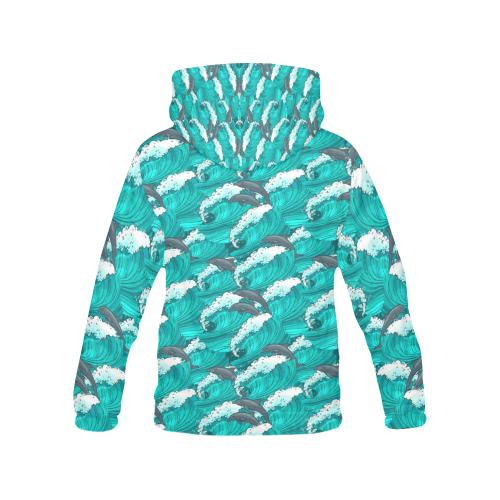 Dolphin Wave Pattern Print Men Pullover Hoodie-grizzshop