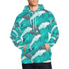 Dolphin Wave Pattern Print Men Pullover Hoodie-grizzshop