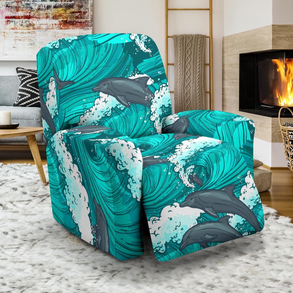 Dolphin Wave Pattern Print Recliner Cover-grizzshop