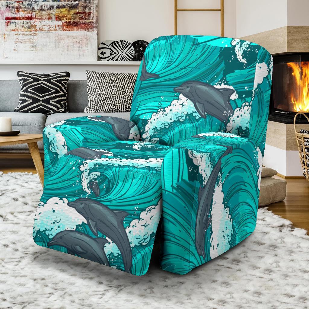 Dolphin Wave Pattern Print Recliner Cover-grizzshop