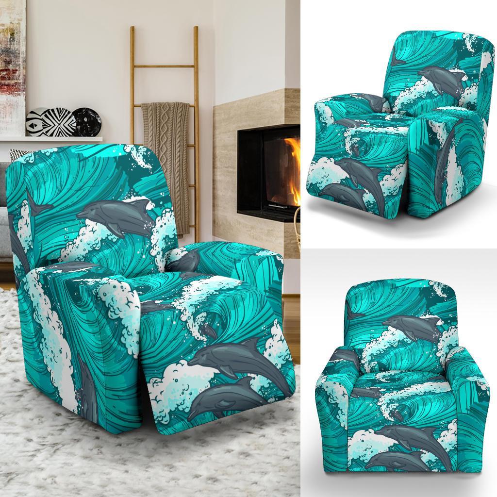 Dolphin Wave Pattern Print Recliner Cover-grizzshop