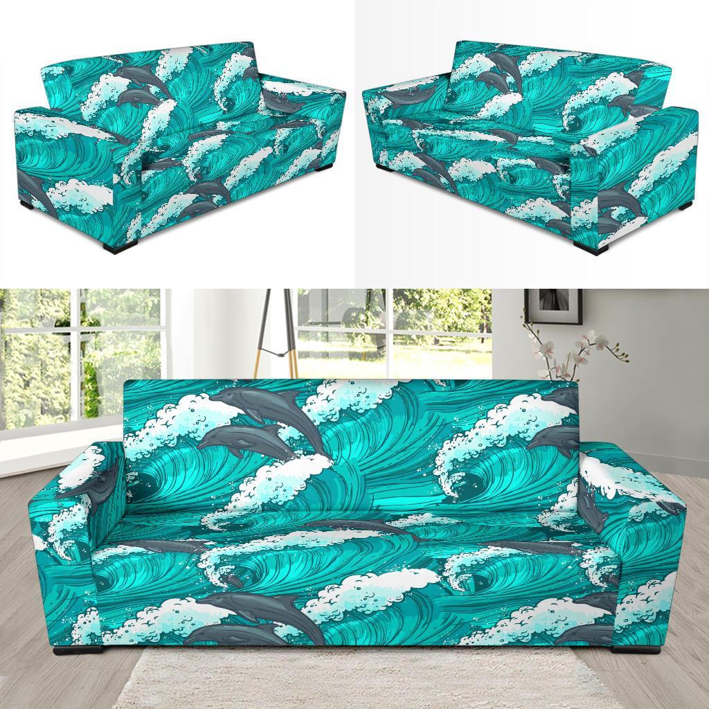 Dolphin Wave Pattern Print Sofa Covers-grizzshop