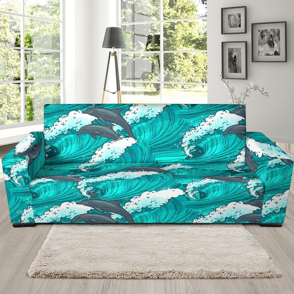 Dolphin Wave Pattern Print Sofa Covers-grizzshop