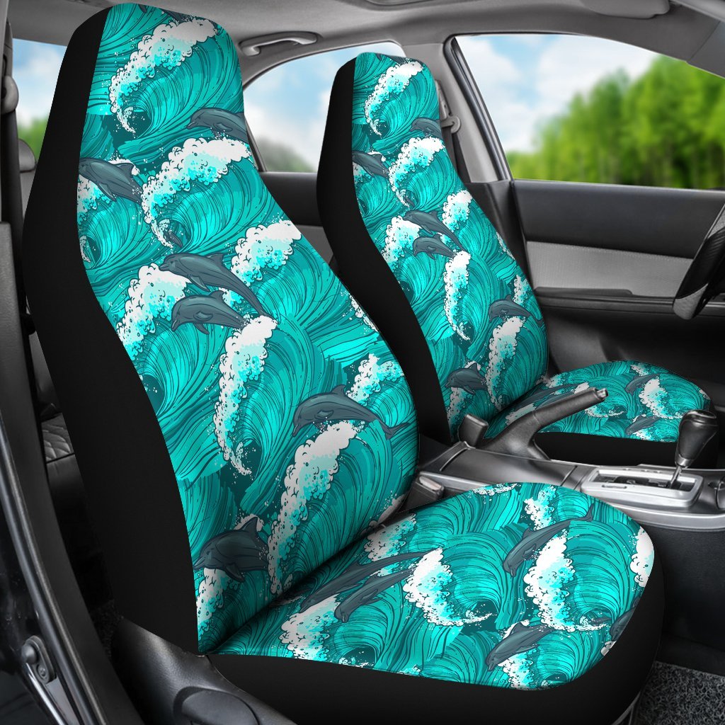 Dolphin Wave Pattern Print Universal Fit Car Seat Cover-grizzshop