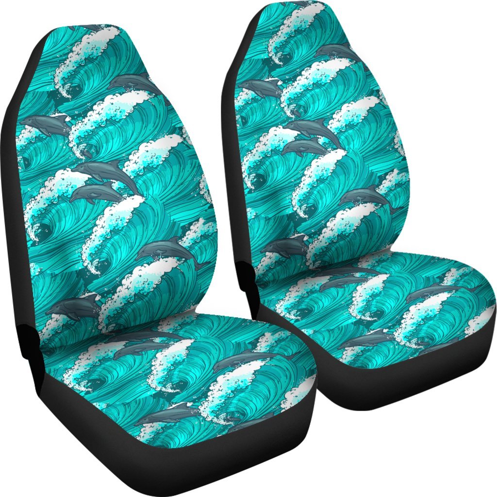 Dolphin Wave Pattern Print Universal Fit Car Seat Cover-grizzshop