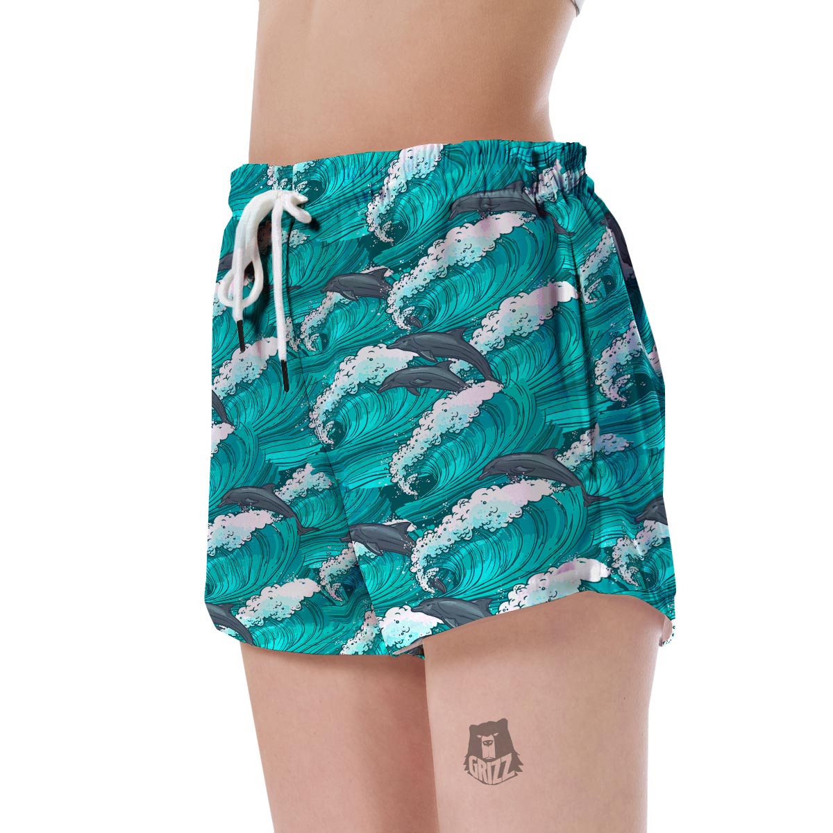 Dolphin Wave Pattern Print Women's Shorts-grizzshop