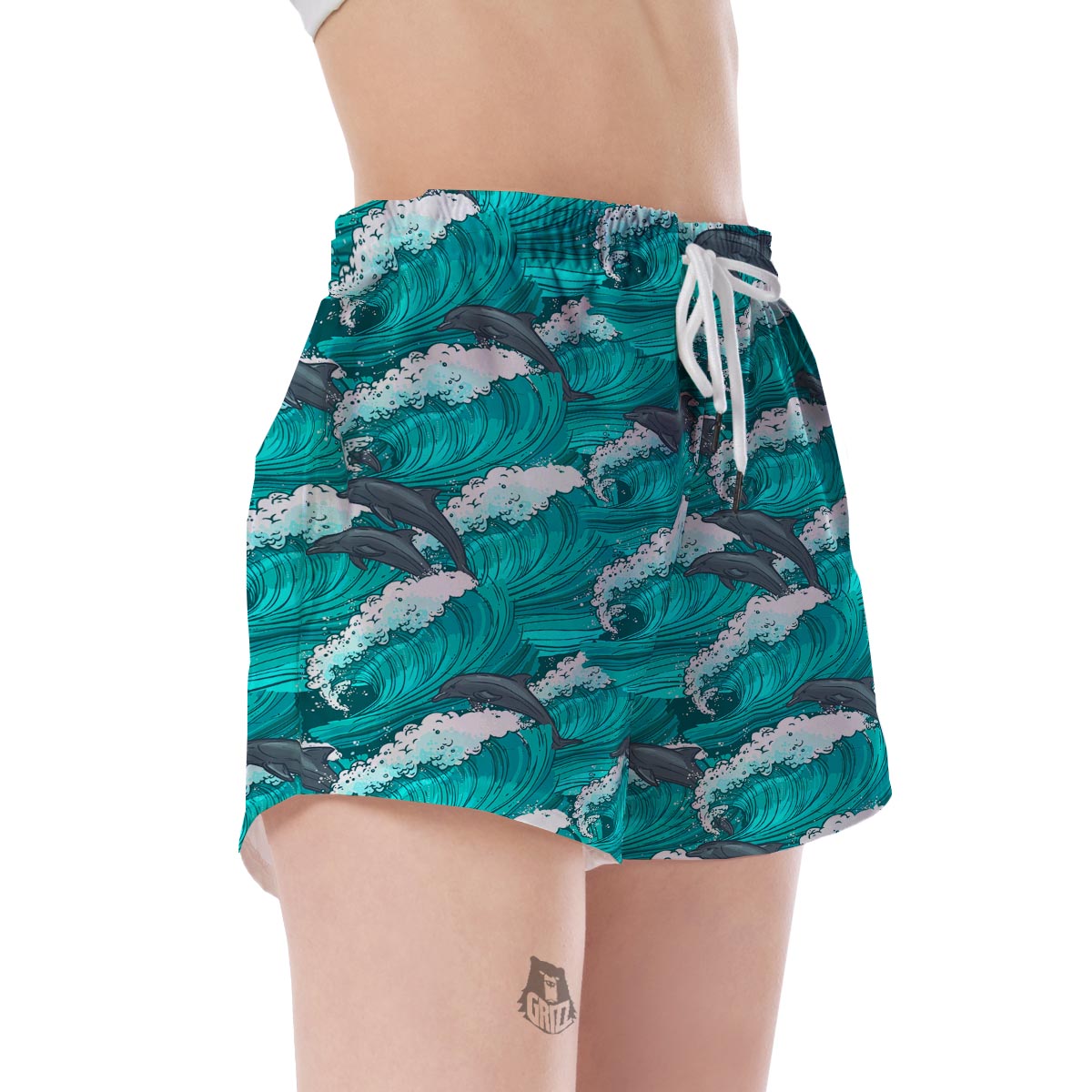 Dolphin Wave Pattern Print Women's Shorts-grizzshop