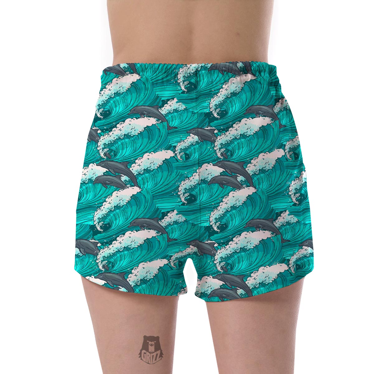 Dolphin Wave Pattern Print Women's Shorts-grizzshop