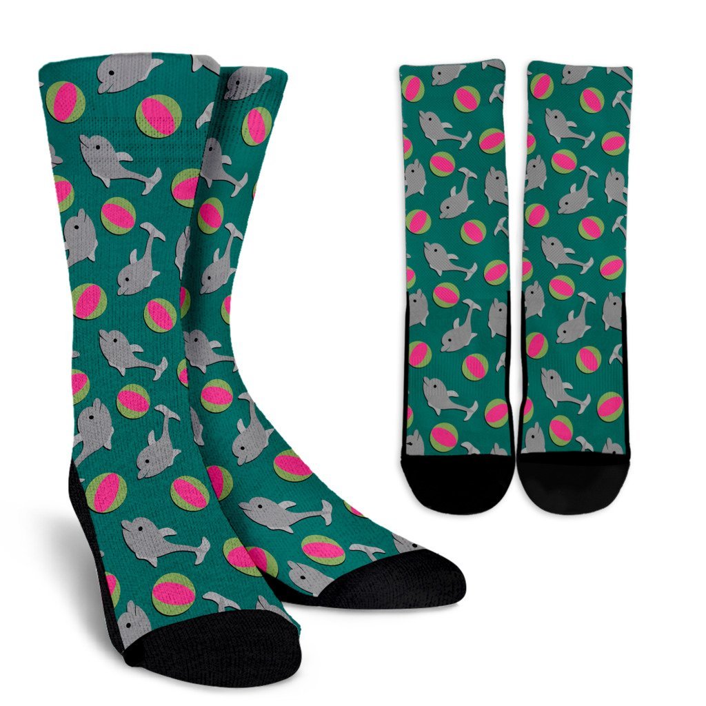 Dolphin Ball Pattern Print Unisex Crew Socks-grizzshop