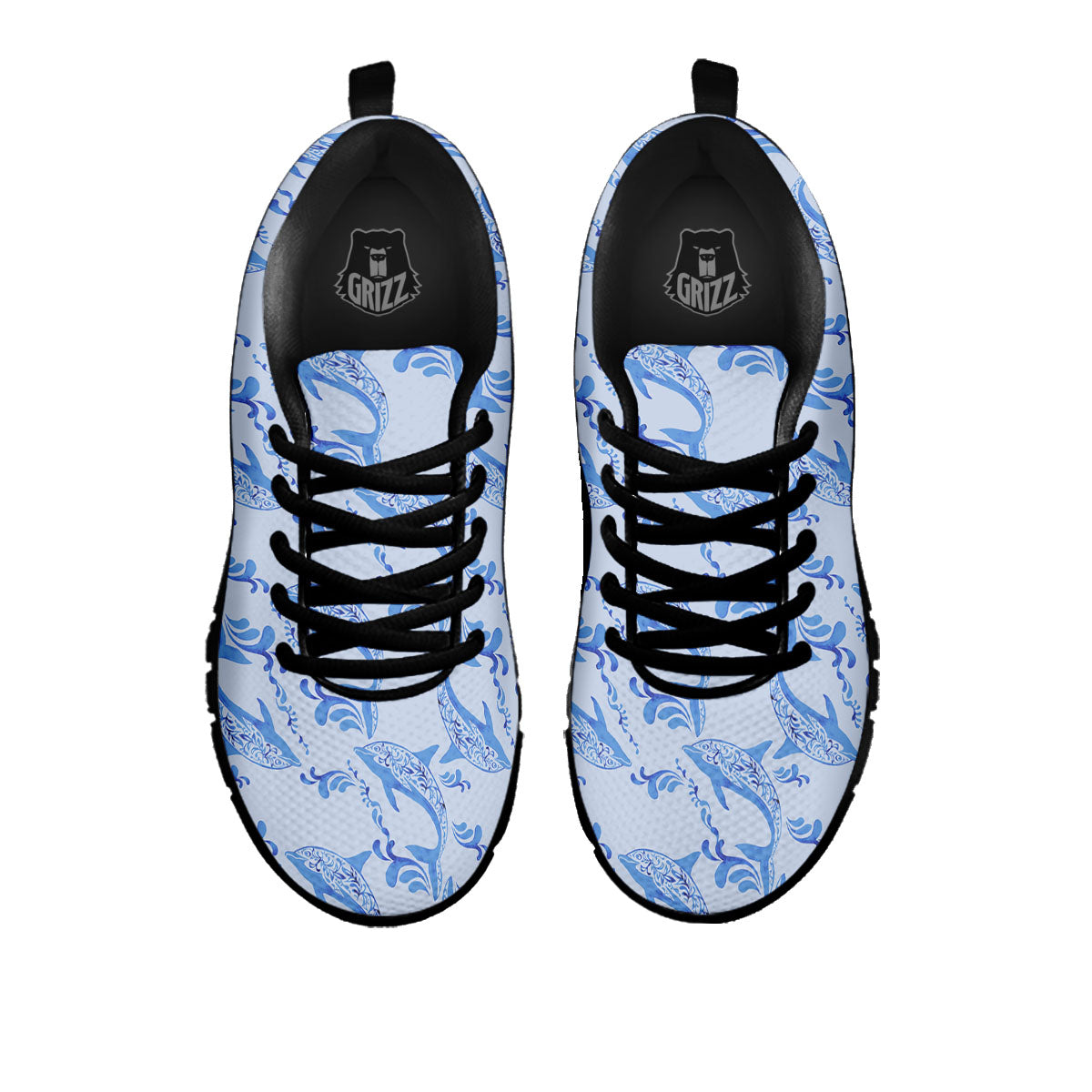 Dolphins Blue Print Pattern Black Sneaker-grizzshop