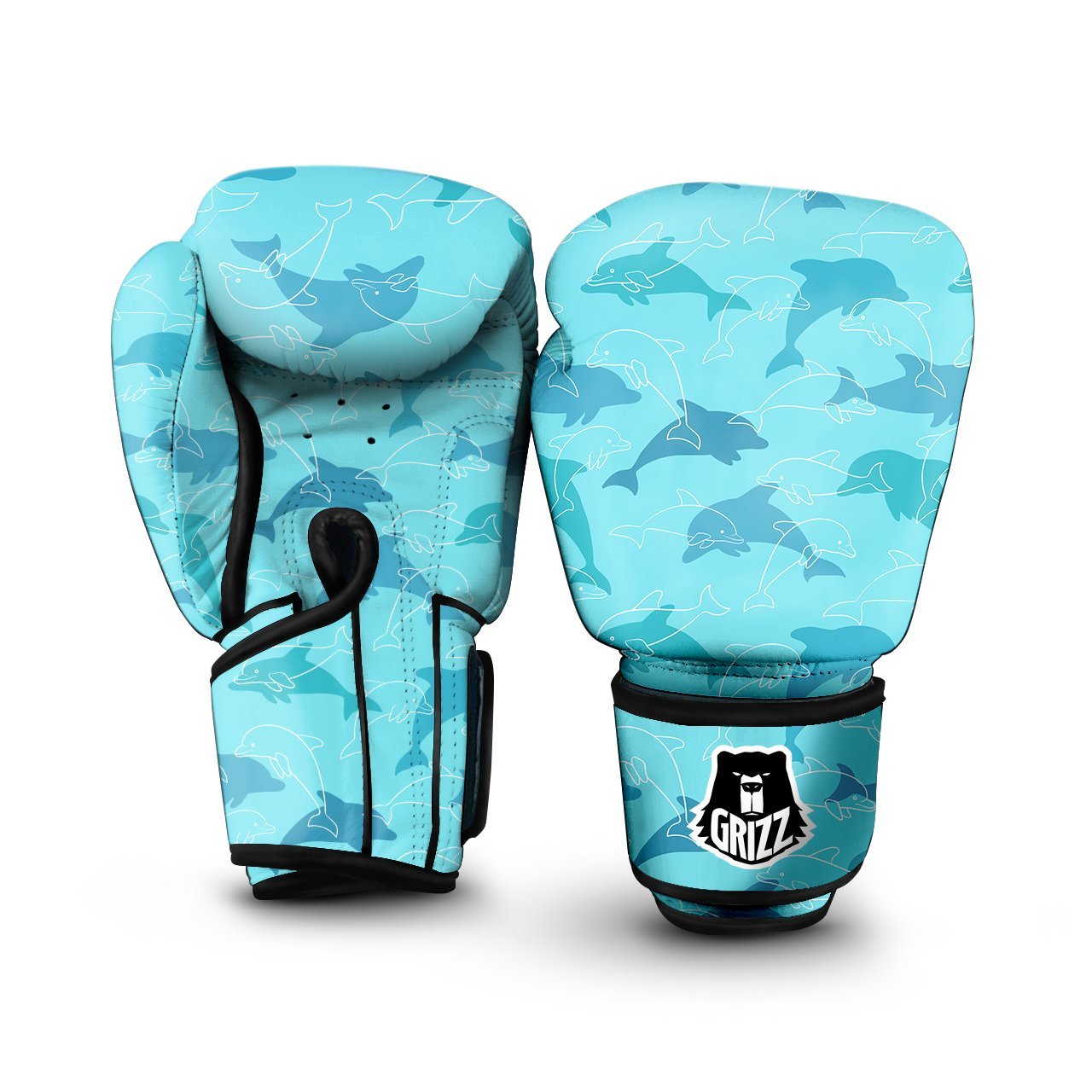 Dolphins Blue Print Pattern Boxing Gloves-grizzshop