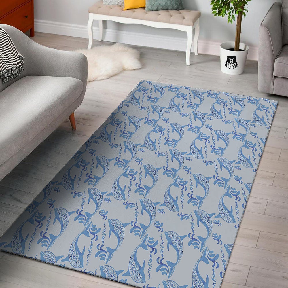 Dolphins Blue Print Pattern Floor Mat-grizzshop