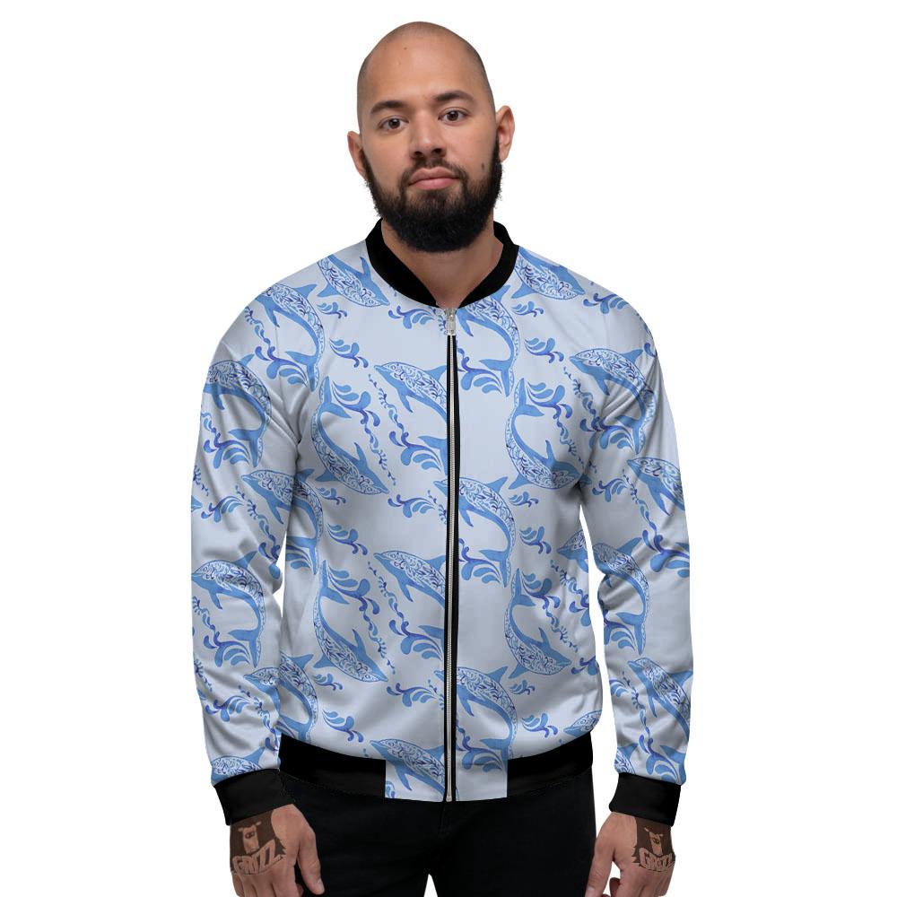 Dolphins Blue Print Pattern Men's Bomber Jacket-grizzshop