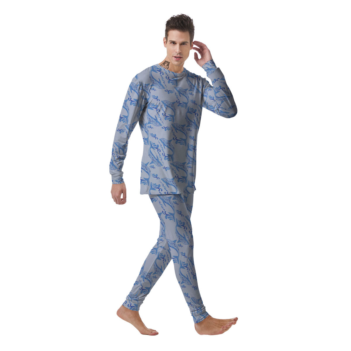 Dolphins Blue Print Pattern Men's Pajamas-grizzshop