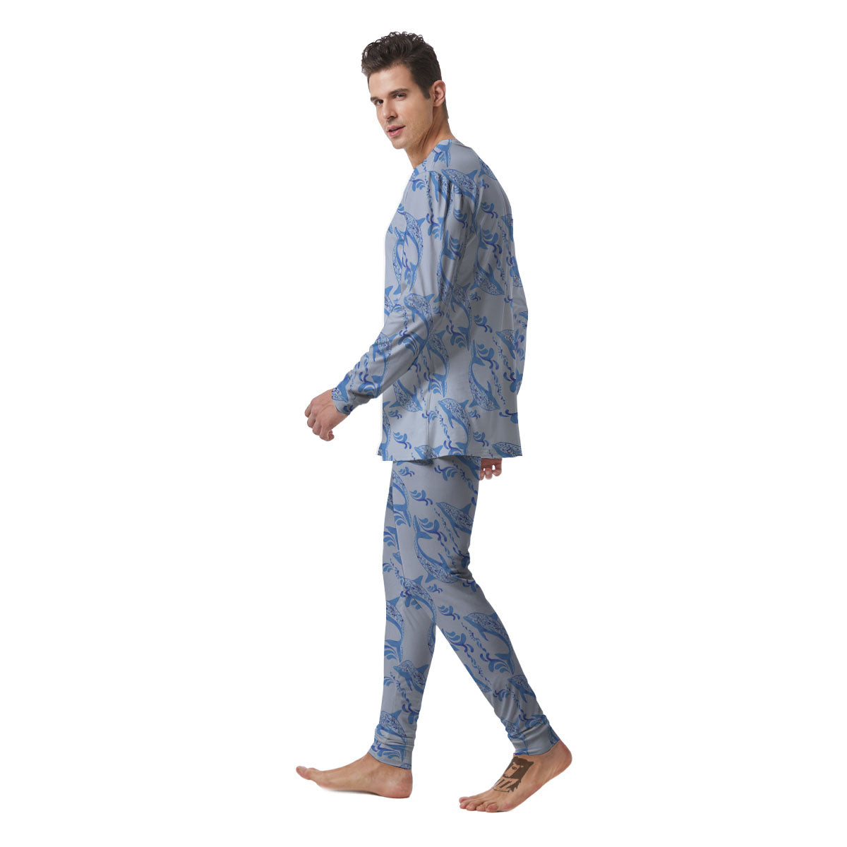 Dolphins Blue Print Pattern Men's Pajamas-grizzshop