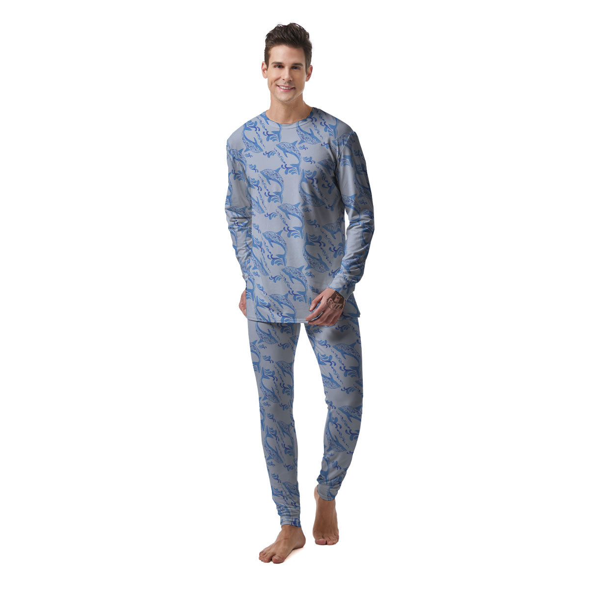 Dolphins Blue Print Pattern Men's Pajamas-grizzshop