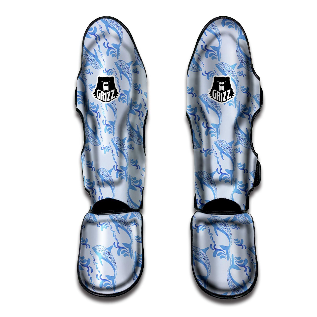 Dolphins Blue Print Pattern Muay Thai Shin Guards-grizzshop