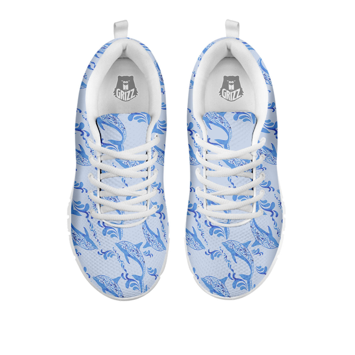 Dolphins Blue Print Pattern White Sneaker-grizzshop