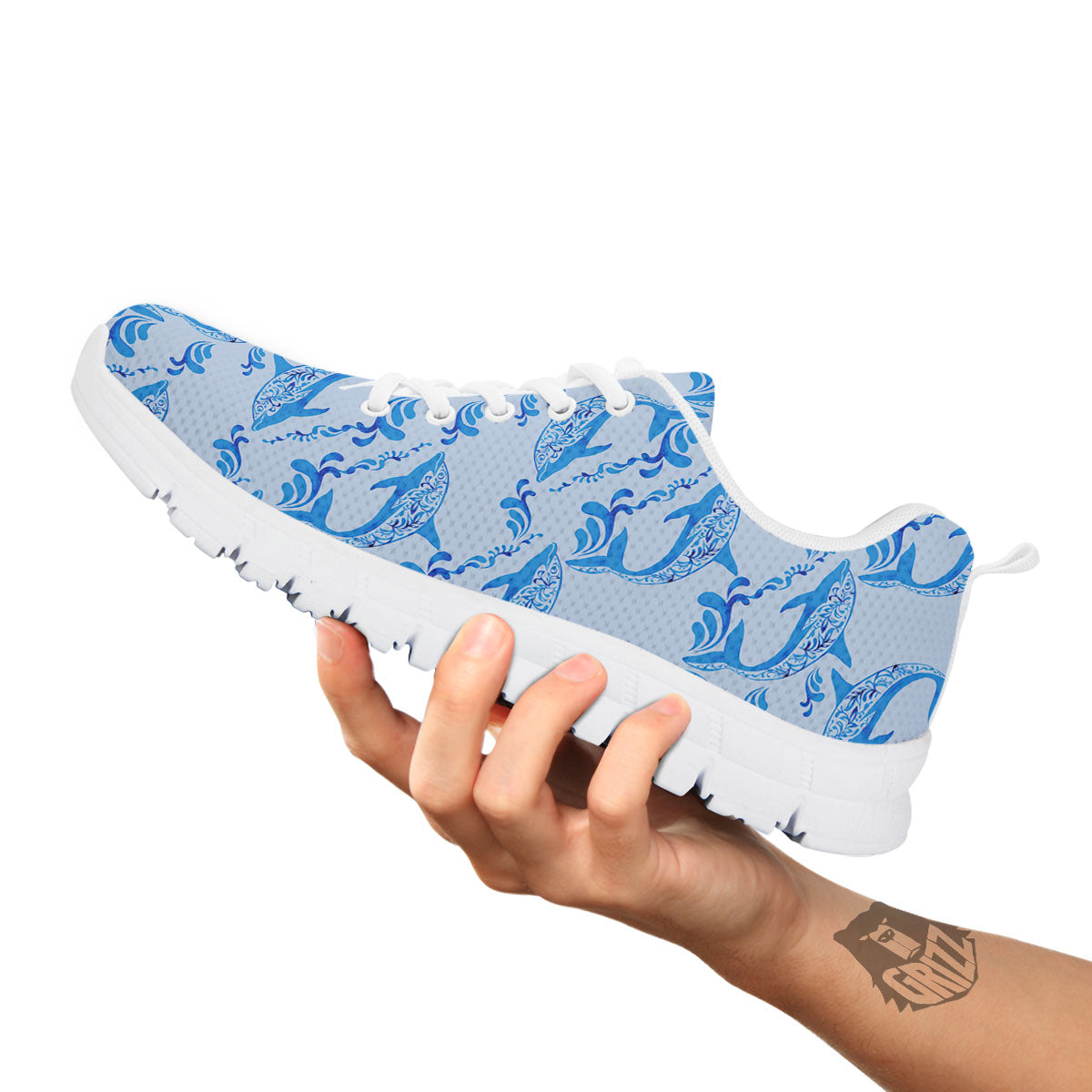 Dolphins Blue Print Pattern White Sneaker-grizzshop