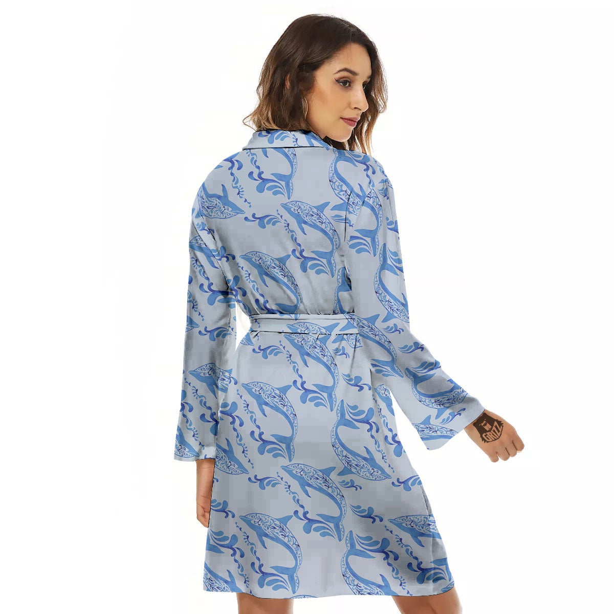 Dolphins Blue Print Pattern Women's Robe-grizzshop