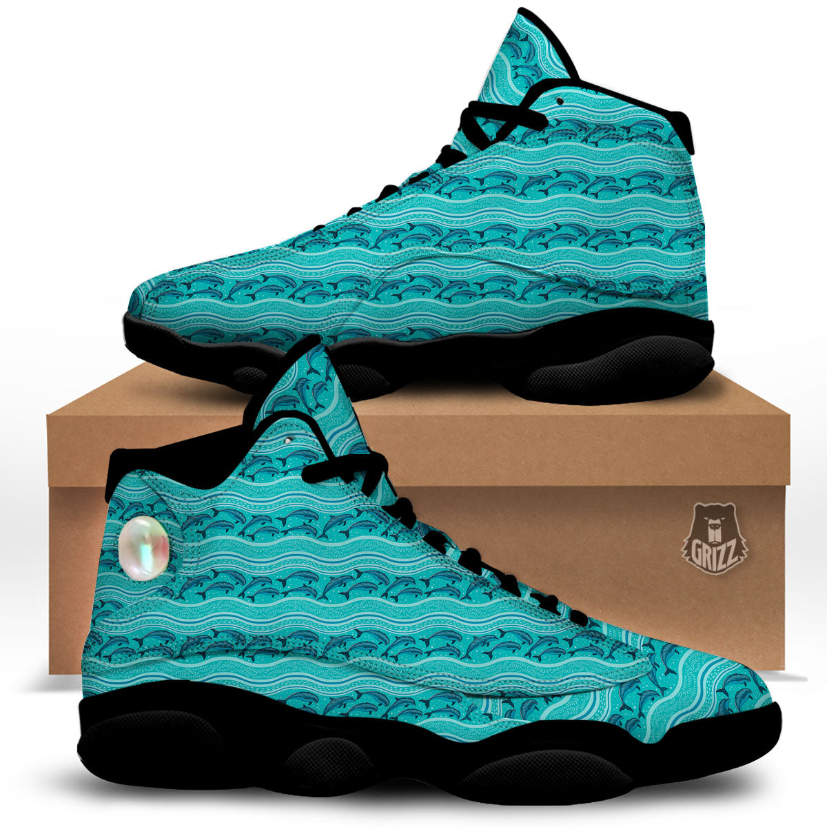 Dolphins In Ocean Print Pattern Black Basketball Shoes-grizzshop