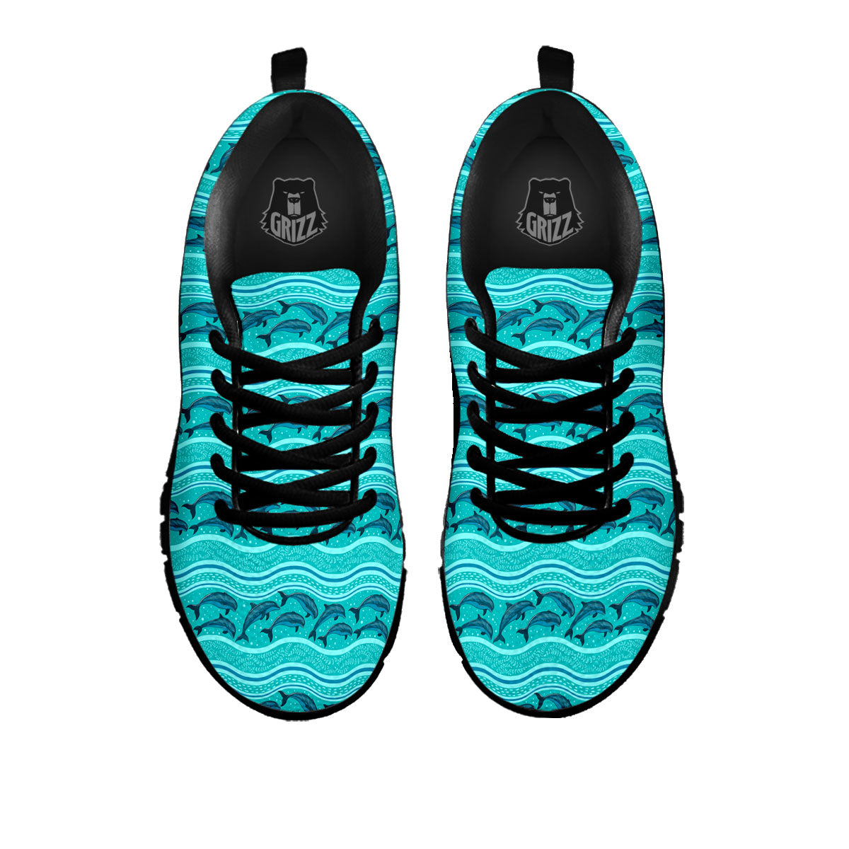 Dolphins In Ocean Print Pattern Black Sneaker-grizzshop