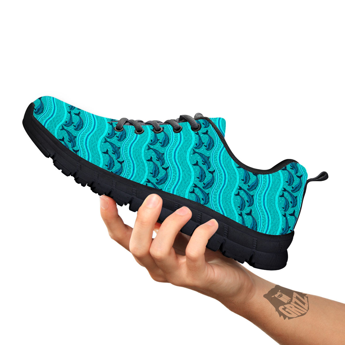 Dolphins In Ocean Print Pattern Black Sneaker-grizzshop