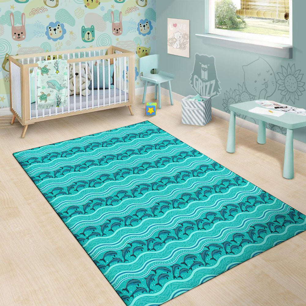 Dolphins In Ocean Print Pattern Floor Mat-grizzshop