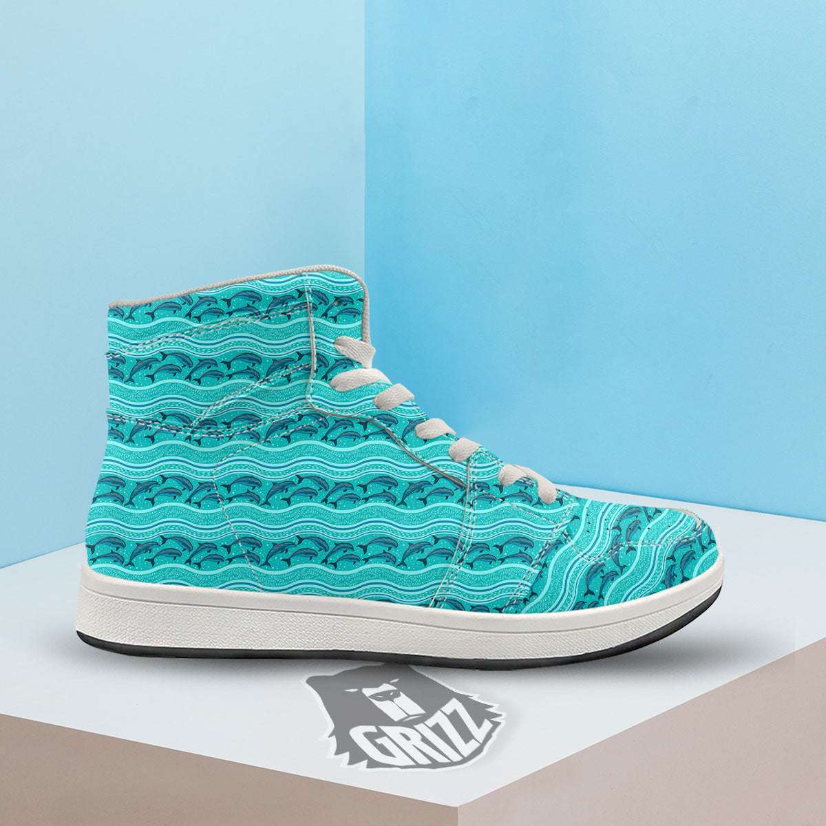 Dolphins In Ocean Print Pattern High Top Sneakers-grizzshop