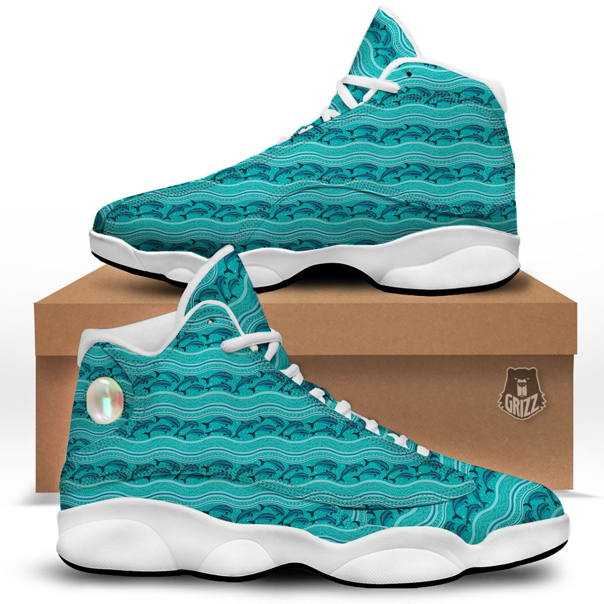 Dolphins In Ocean Print Pattern White Basketball Shoes-grizzshop