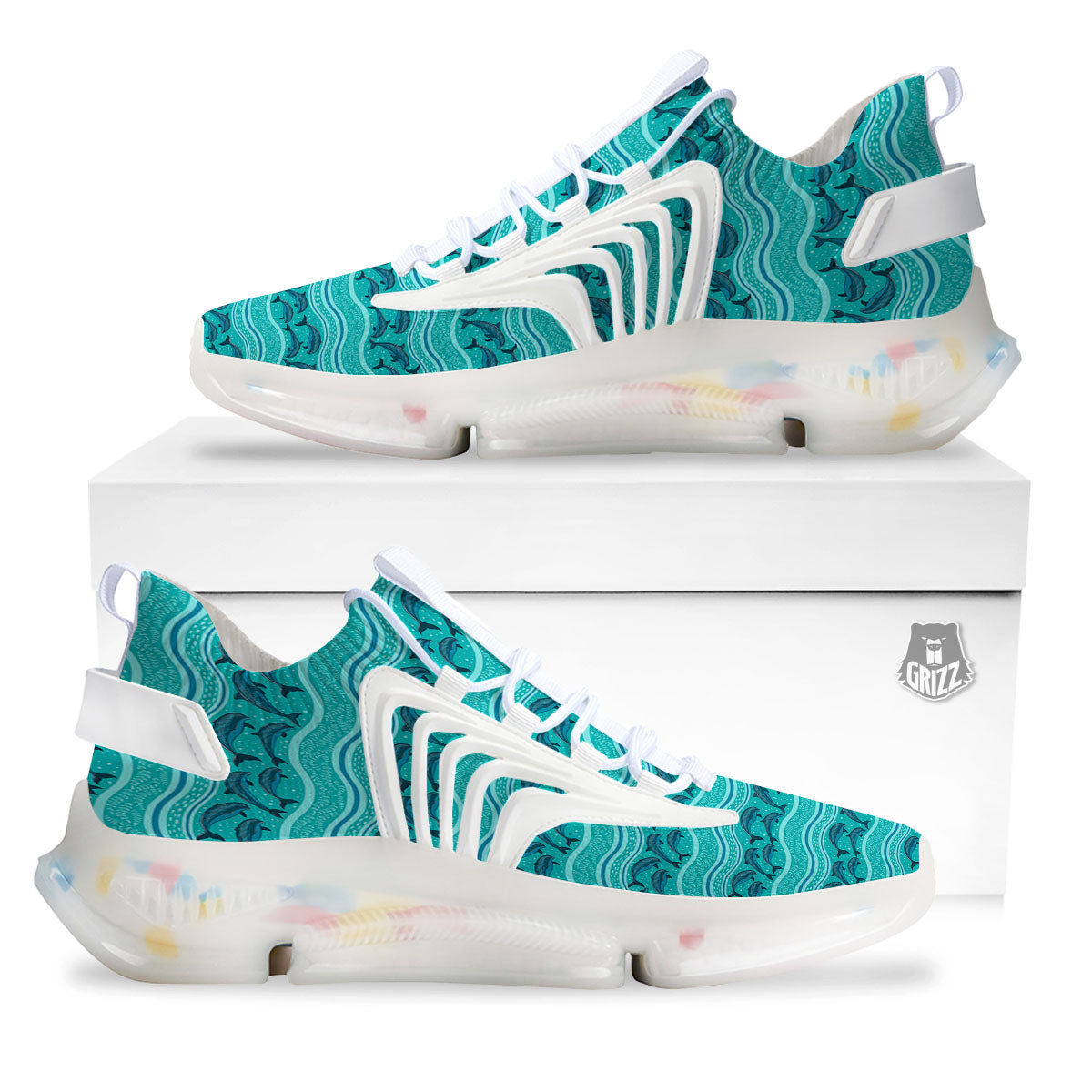 Dolphins In Ocean Print Pattern White Gym Shoes-grizzshop