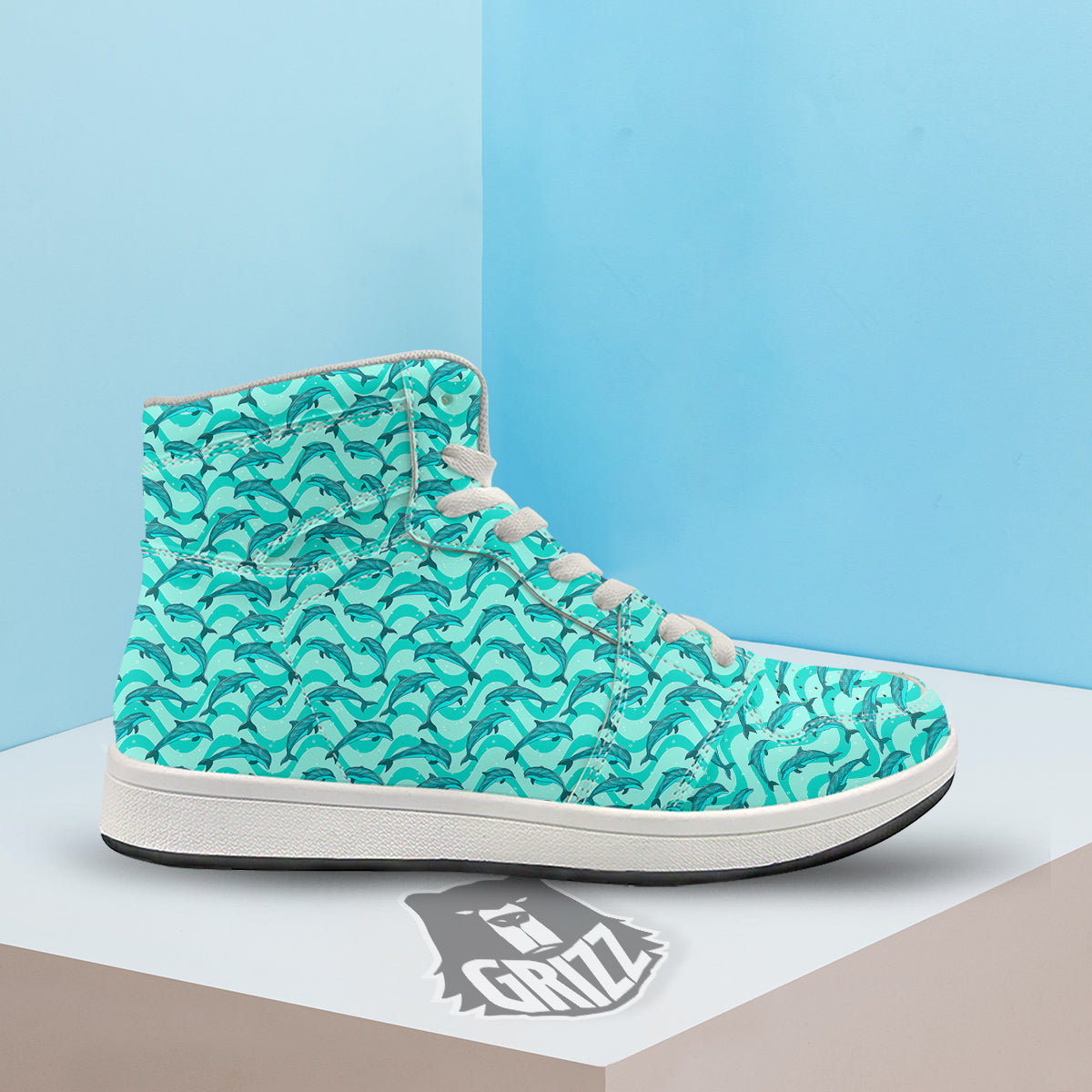 Dolphins In The Ocean Cute Print Pattern High Top Sneakers-grizzshop