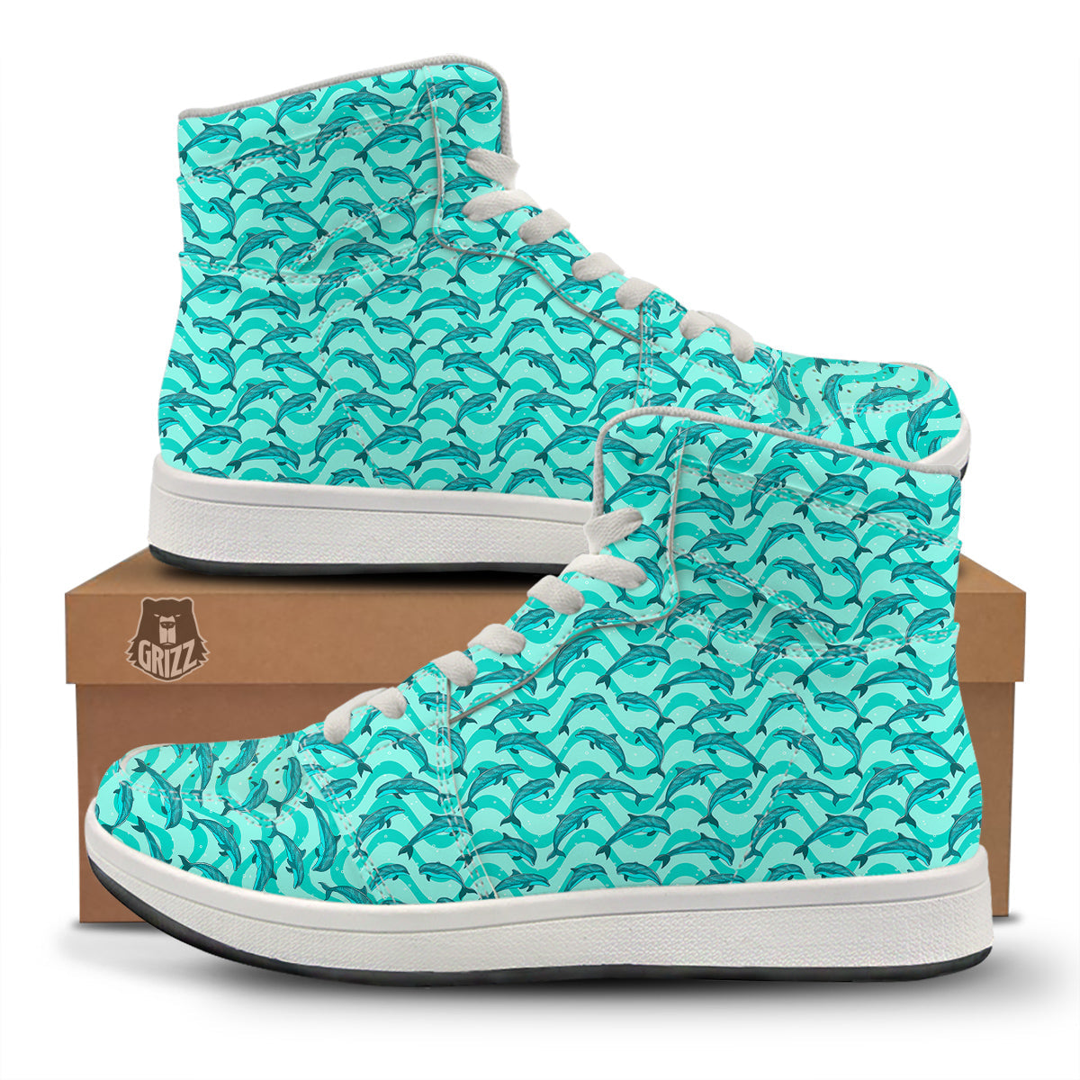 Dolphins In The Ocean Cute Print Pattern High Top Sneakers-grizzshop