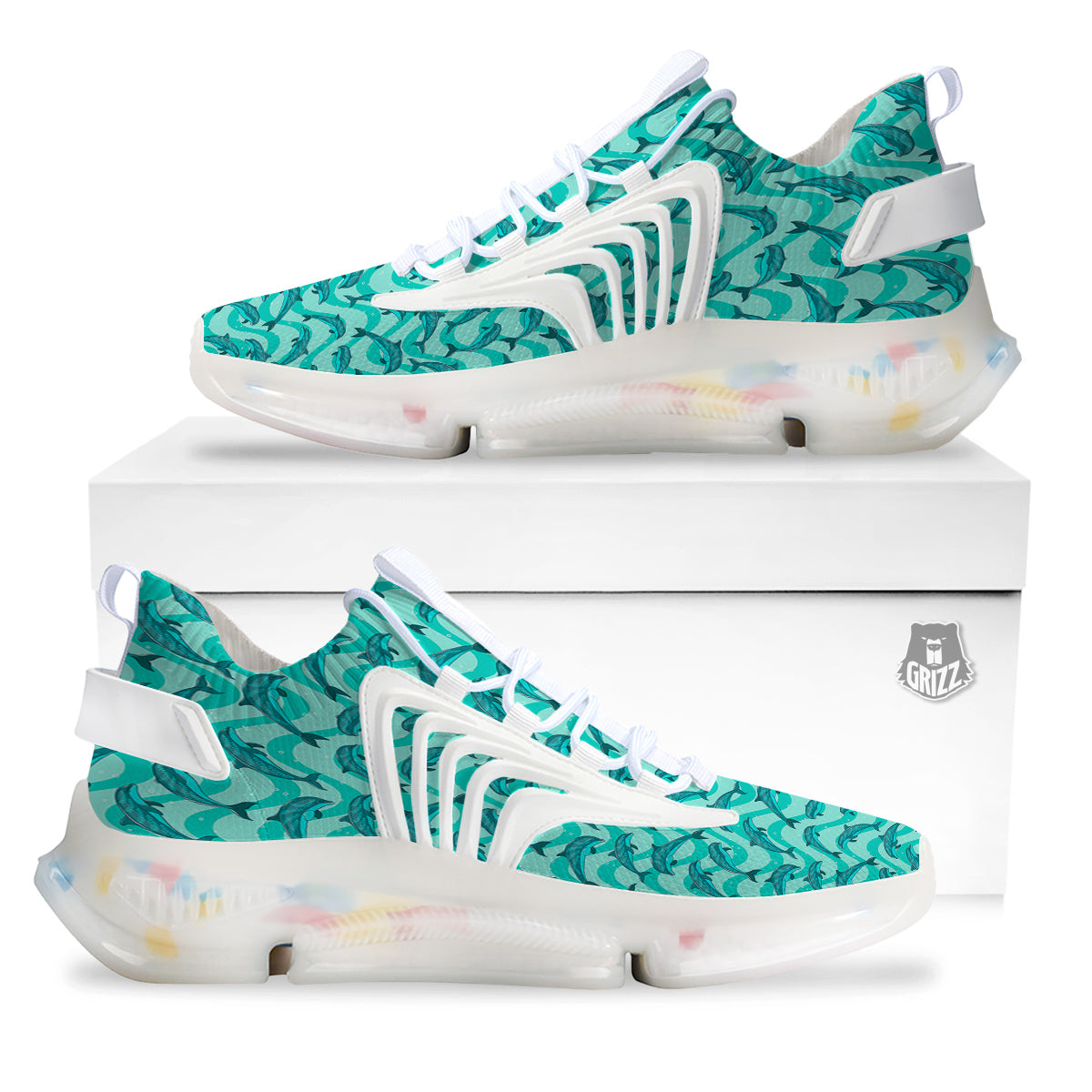 Dolphins In The Ocean Cute Print Pattern White Gym Shoes-grizzshop