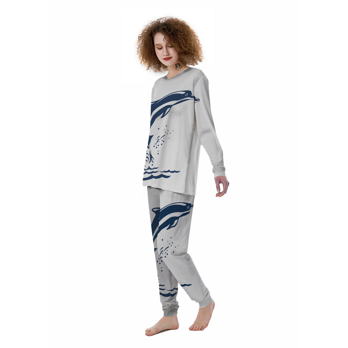 Dolphins Jump On Waves Print Women's Pajamas-grizzshop