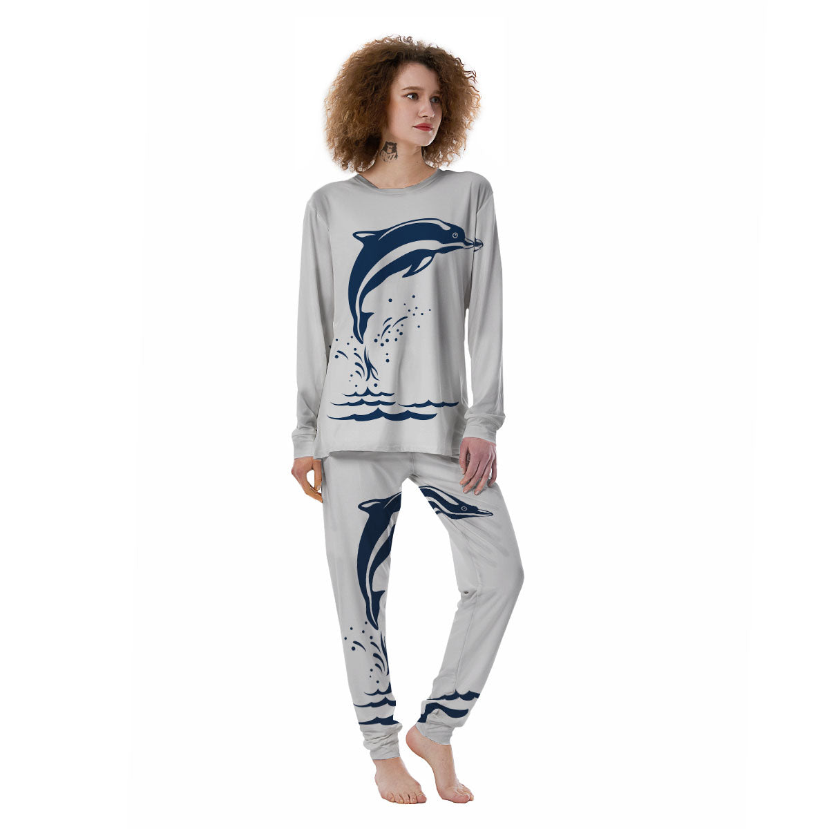 Dolphins Jump On Waves Print Women's Pajamas-grizzshop