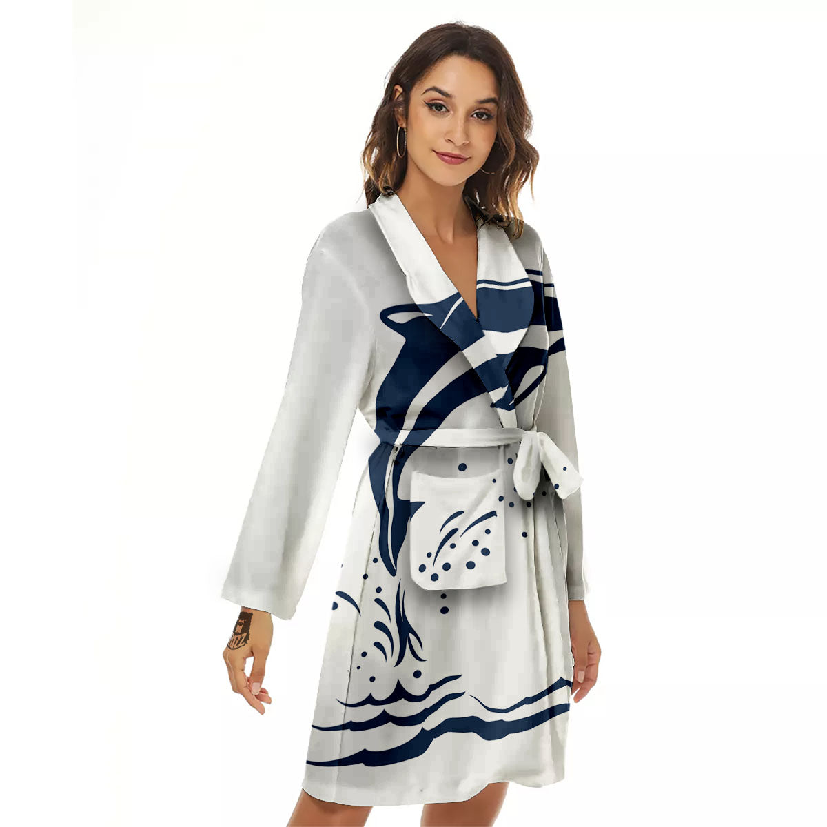 Dolphins Jump On Waves Print Women's Robe-grizzshop