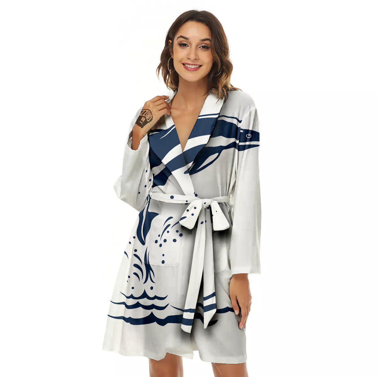 Dolphins Jump On Waves Print Women's Robe-grizzshop
