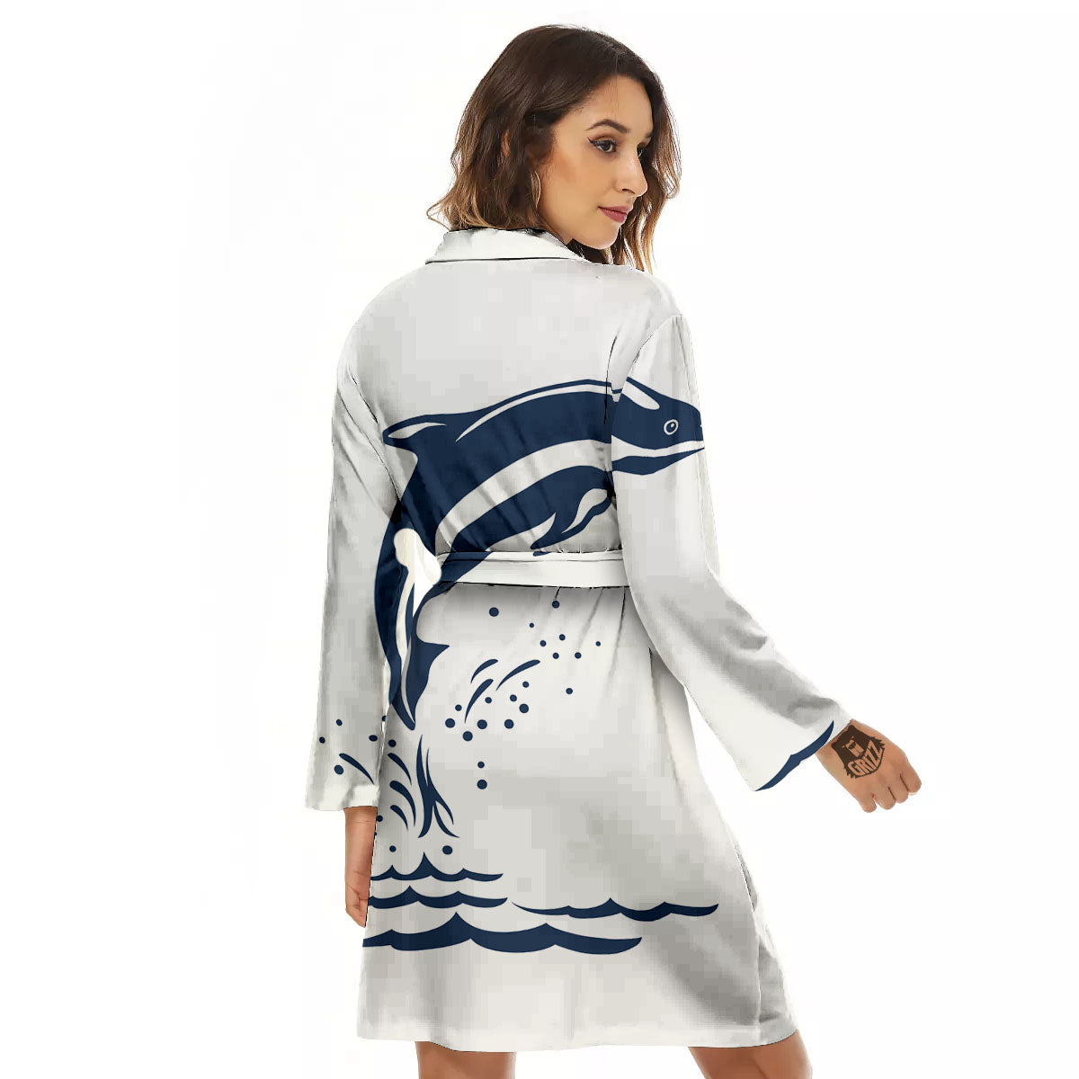 Dolphins Jump On Waves Print Women's Robe-grizzshop