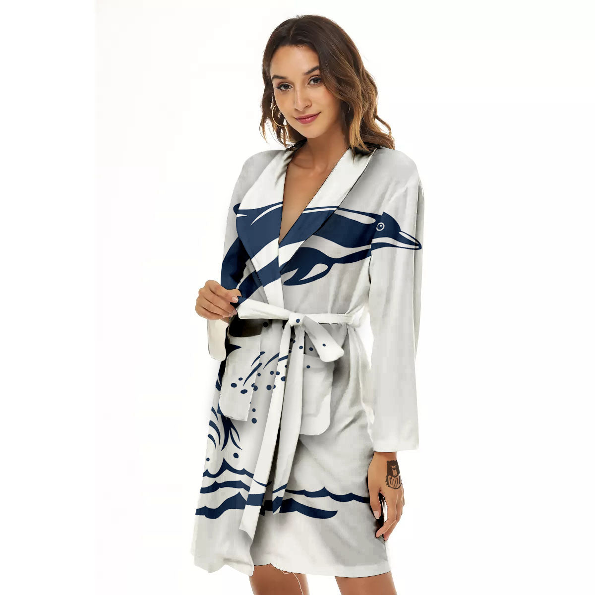 Dolphins Jump On Waves Print Women's Robe-grizzshop
