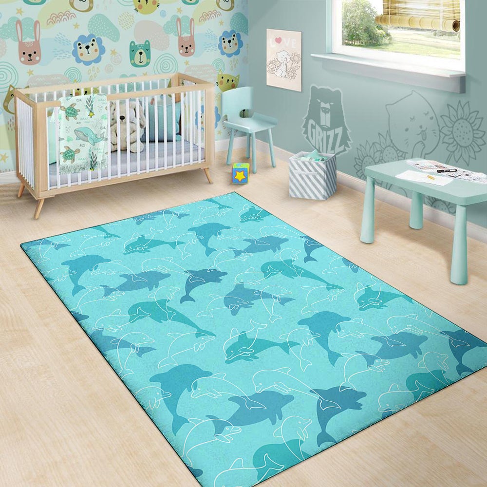 Dolphins Vintage Print Pattern Floor Mat-grizzshop