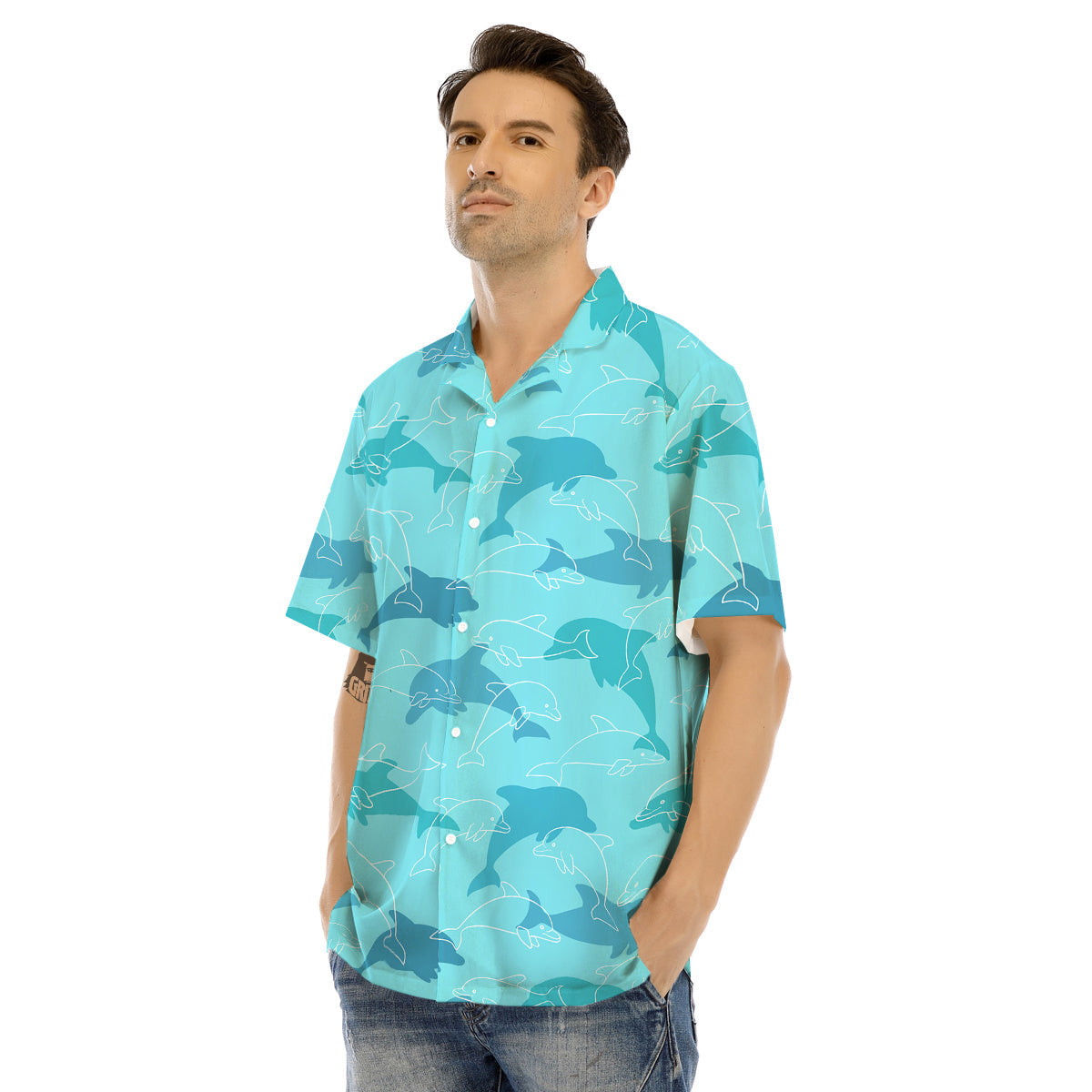 Dolphins Vintage Print Pattern Men's Hawaiian Shirt-grizzshop
