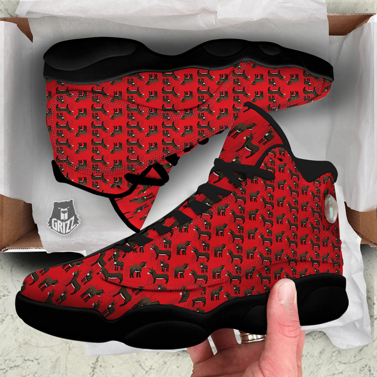 Donkey Balearic Cartoon Print Pattern Black Basketball Shoes-grizzshop