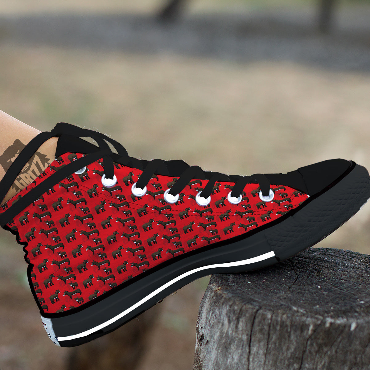 Donkey Balearic Cartoon Print Pattern Black High Top Shoes-grizzshop
