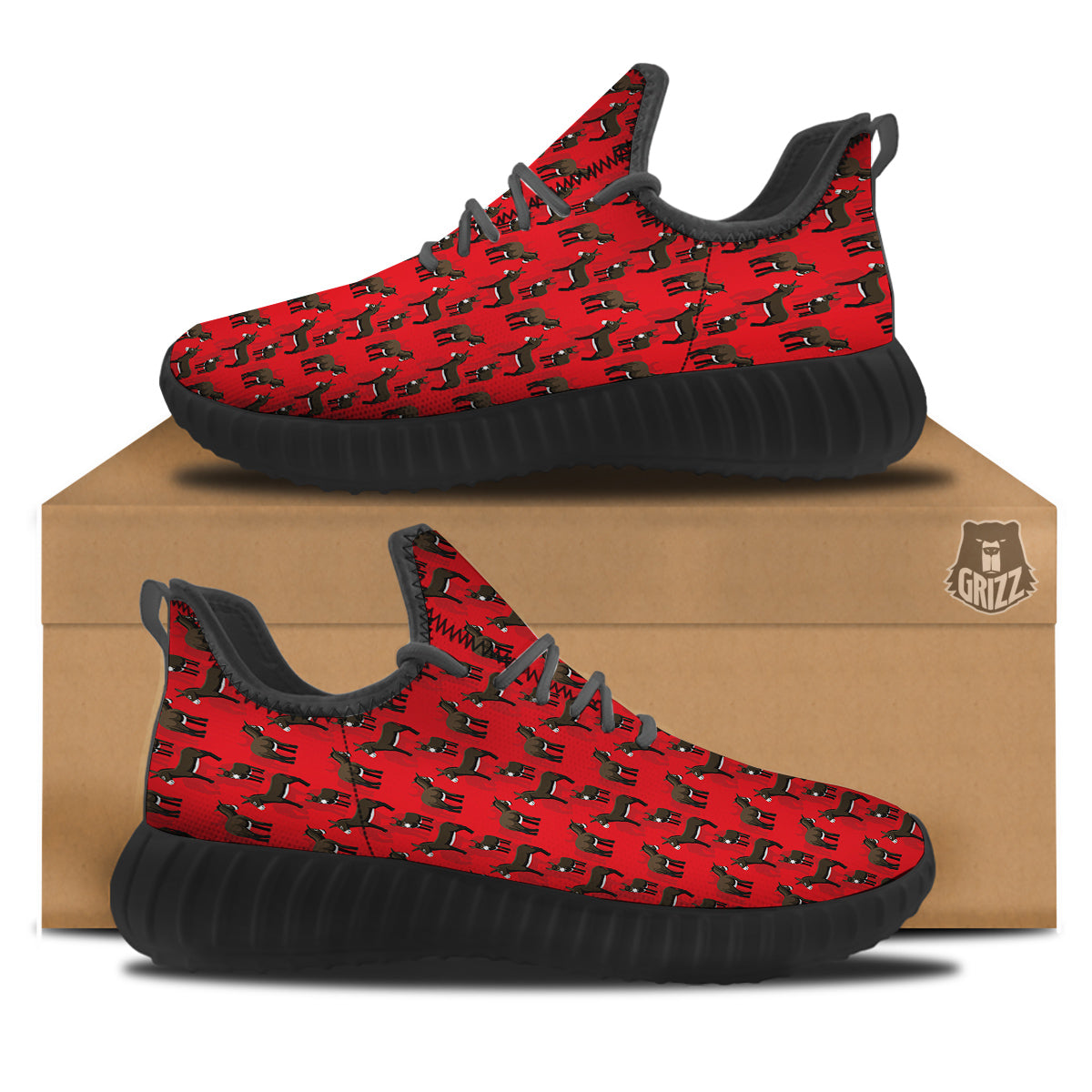 Donkey Balearic Cartoon Print Pattern Black Walking Shoes-grizzshop