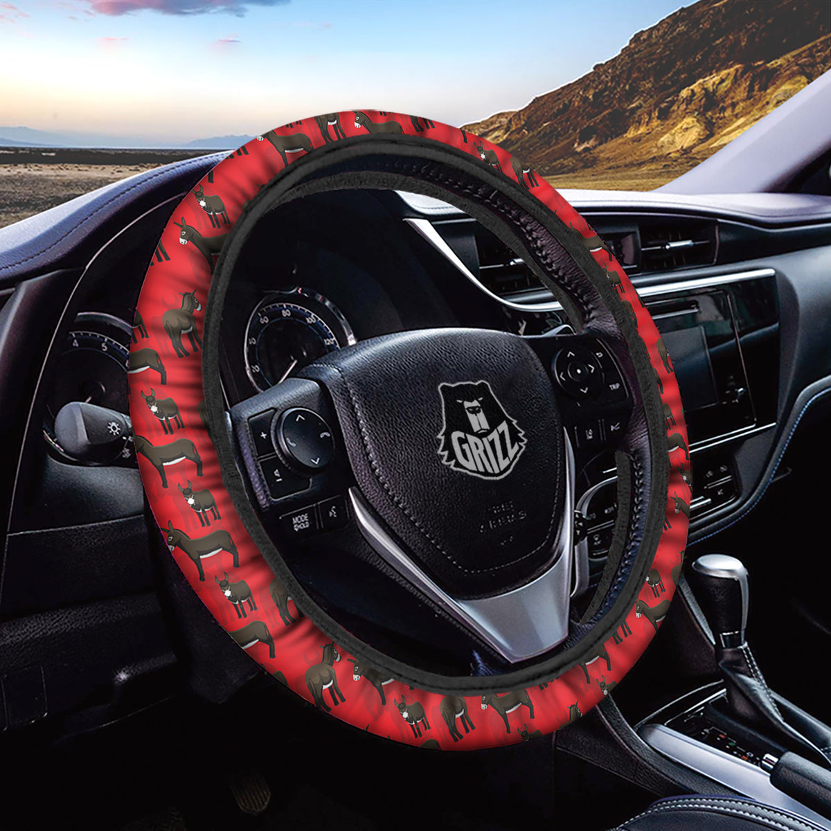 Donkey Balearic Cartoon Print Pattern Car Steering Wheel Cover-grizzshop