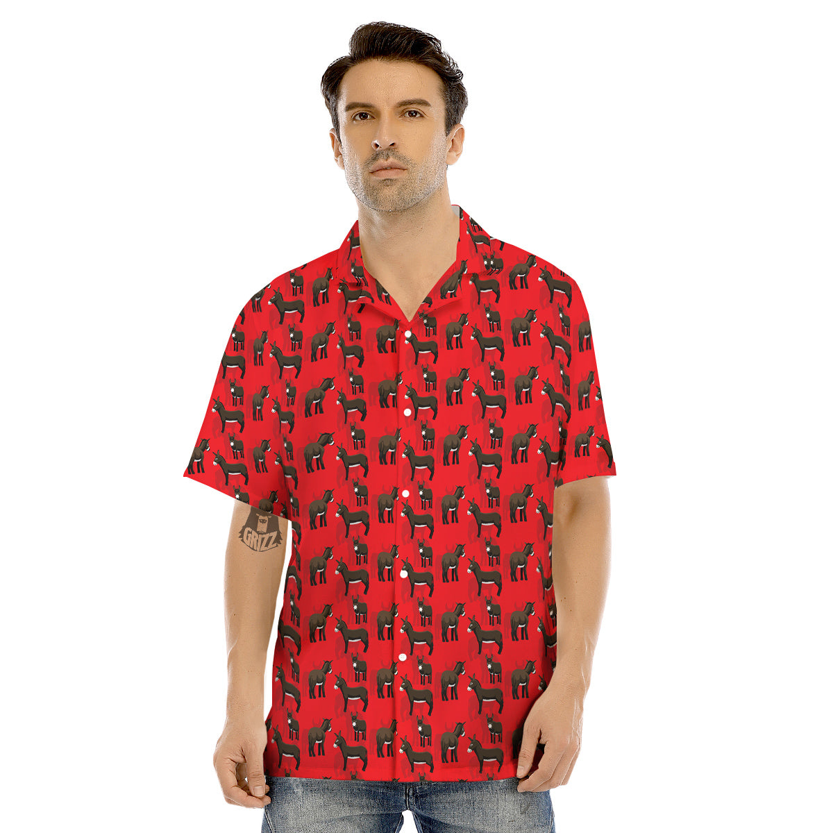 Donkey Balearic Cartoon Print Pattern Men's Hawaiian Shirt-grizzshop